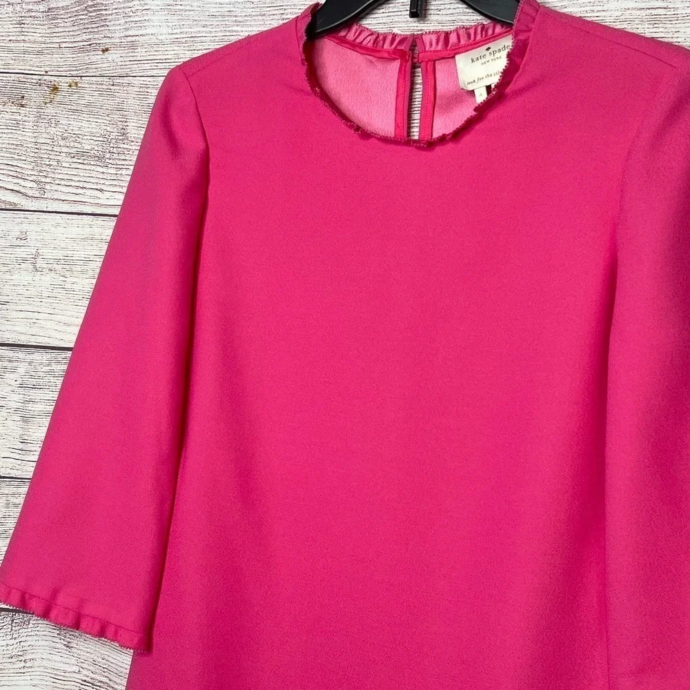Kate Spade Dizzy Pink Ruffle Trim Flare Crepe Short Dress Size 4